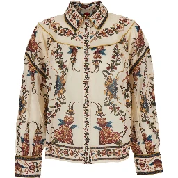 Multicolor Blouse with Classic Collar and All-Over Floral Pattern in Fabric Woman