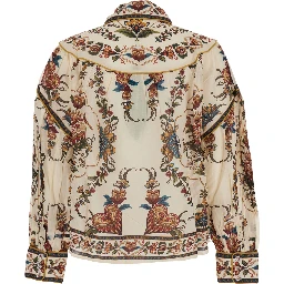 Multicolor Blouse with Classic Collar and All-Over Floral Pattern in Fabric Woman