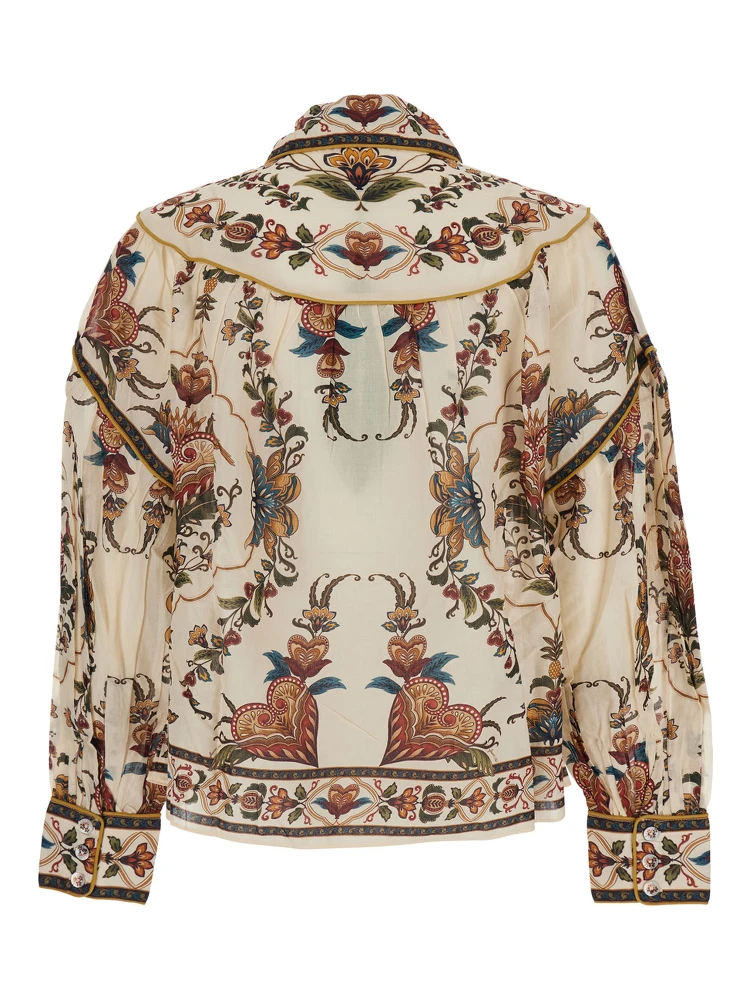 Multicolor Blouse with Classic Collar and All-Over Floral Pattern in Fabric Woman alternative