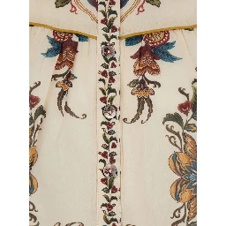 Multicolor Blouse with Classic Collar and All-Over Floral Pattern in Fabric Woman