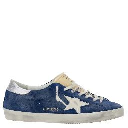 Super-Star Blue Low Top Sneakers with Embossed Logo and Contrasting Heel in Suede Man