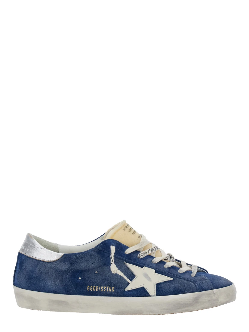 Super-Star Blue Low Top Sneakers with Embossed Logo and Contrasting Heel in Suede Man