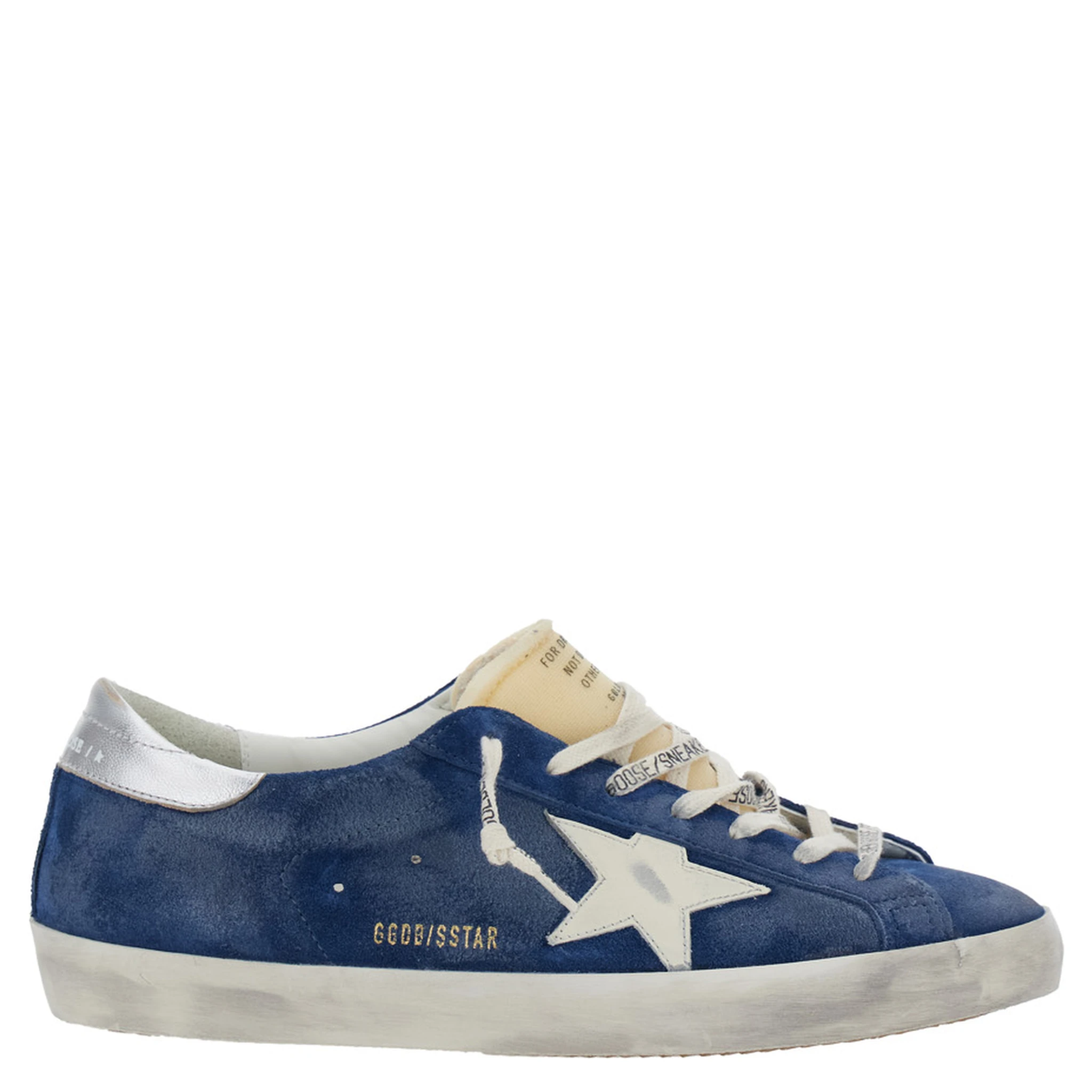 Super-Star Blue Low Top Sneakers with Embossed Logo and Contrasting Heel in Suede Man