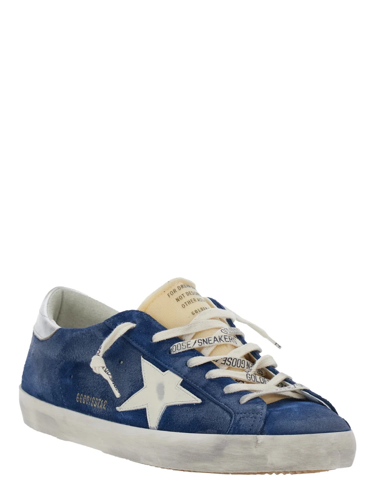 Super-Star Blue Low Top Sneakers with Embossed Logo and Contrasting Heel in Suede Man alternative
