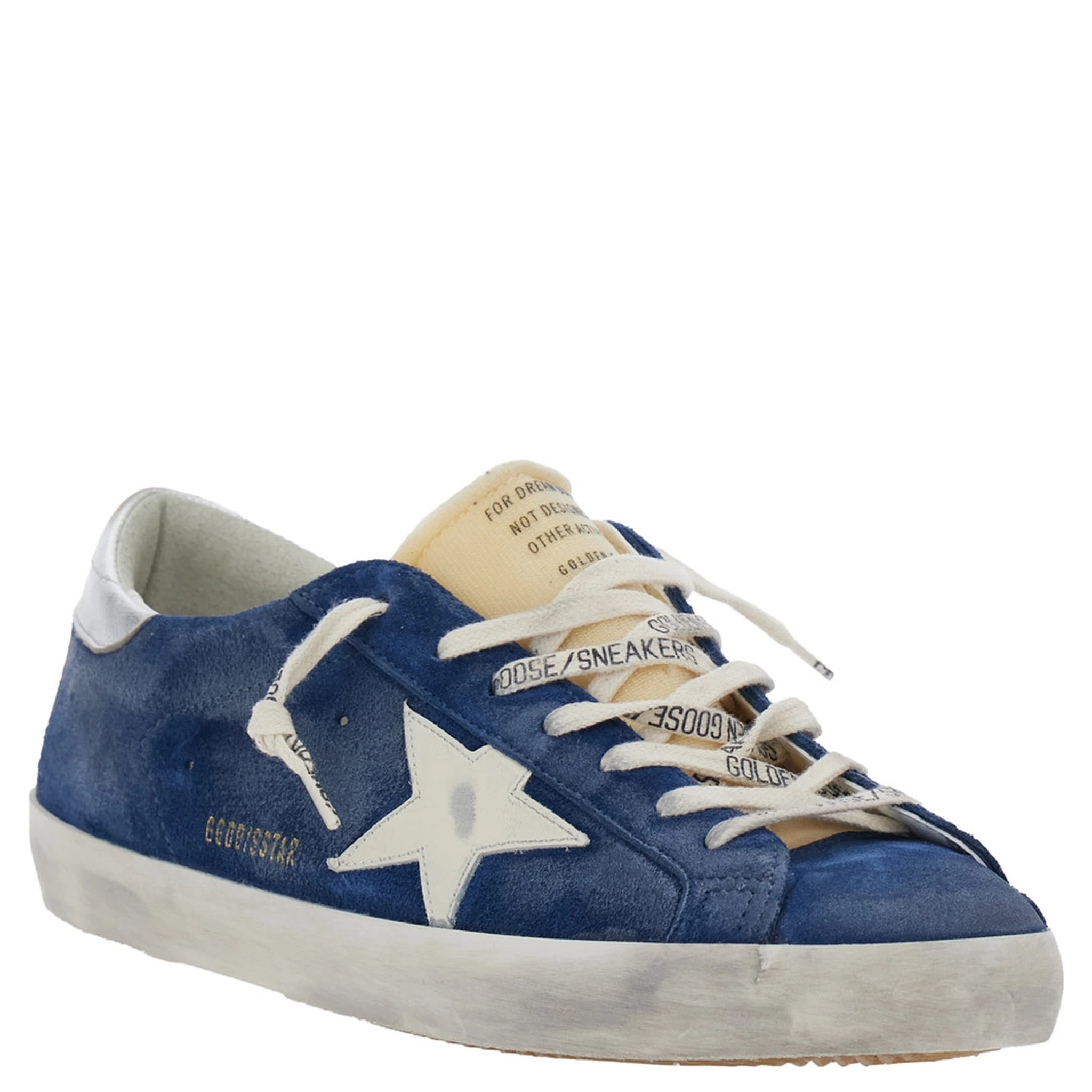 Super-Star Blue Low Top Sneakers with Embossed Logo and Contrasting Heel in Suede Man