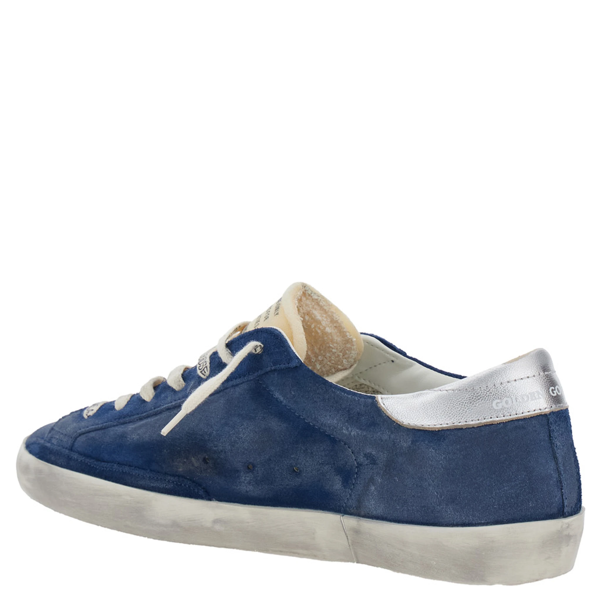 Super-Star Blue Low Top Sneakers with Embossed Logo and Contrasting Heel in Suede Man