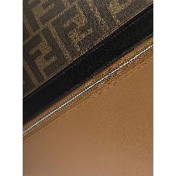 Brown Flat Pouch with Leather Diagonal Insert Man Fendi