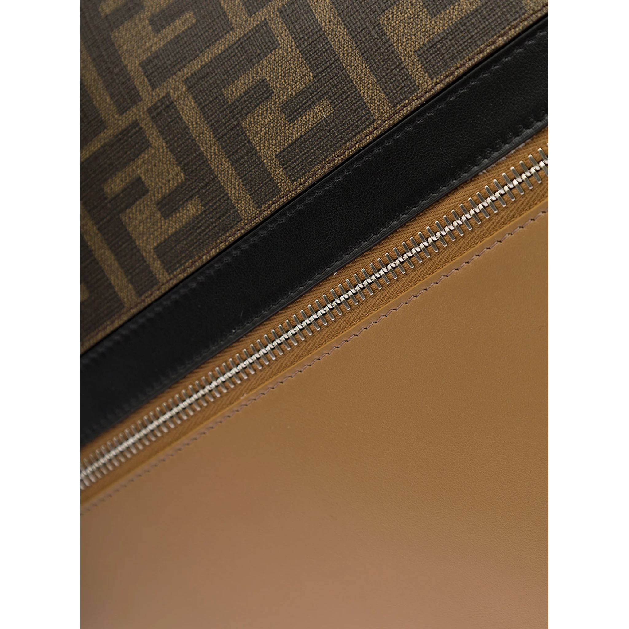 Brown Flat Pouch with Leather Diagonal Insert Man Fendi