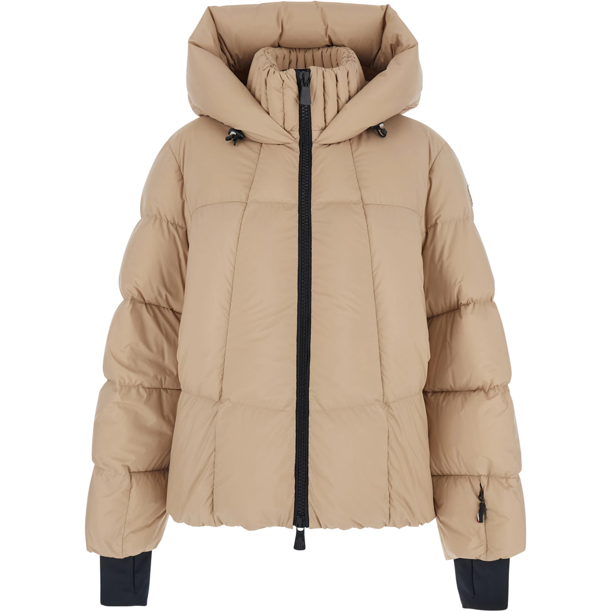 Bonnieure Beige Down Jacket with Drawstring Hood and Logo Patch on the Sleeve in Tech Fabric Woman