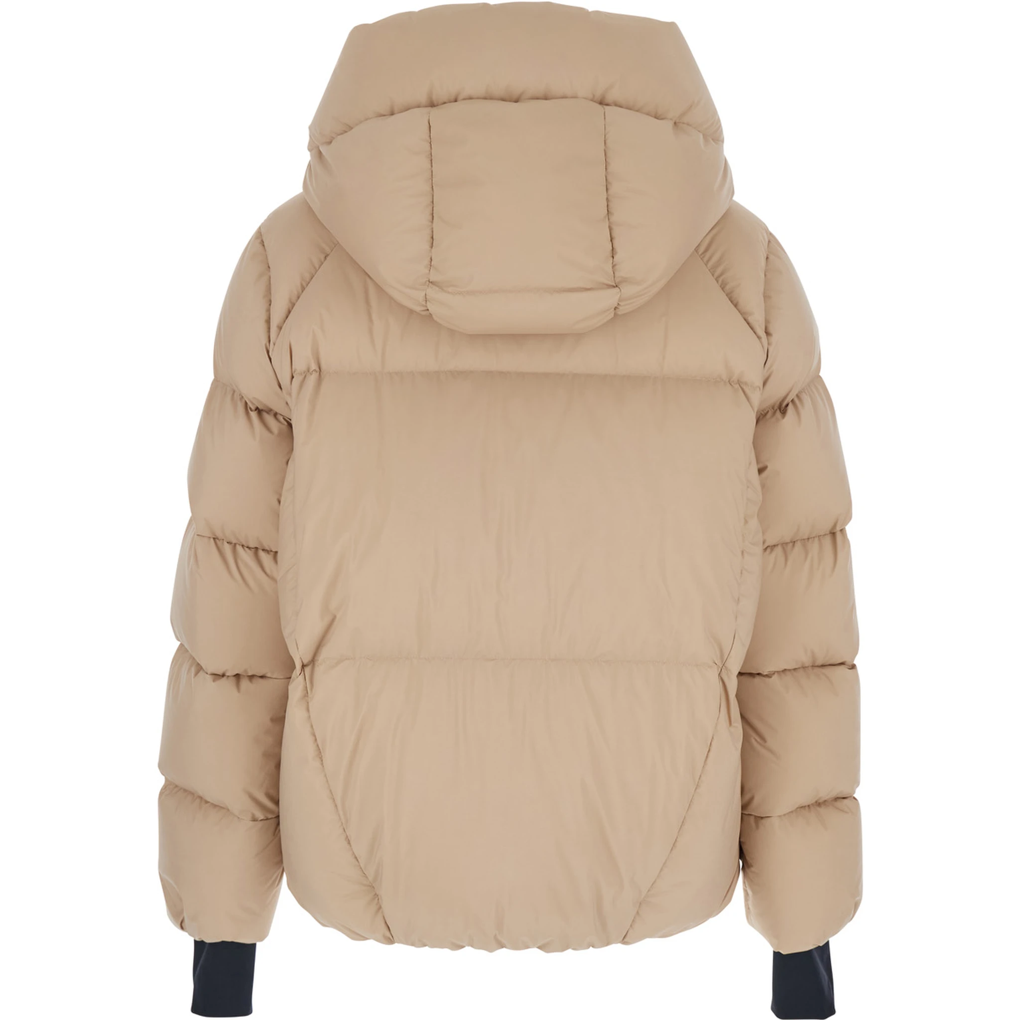 Bonnieure Beige Down Jacket with Drawstring Hood and Logo Patch on the Sleeve in Tech Fabric Woman