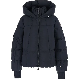 Bonnieure Black Down Jacket with Drawstring Hood and Logo Patch on the Sleeve in Tech Fabric Woman