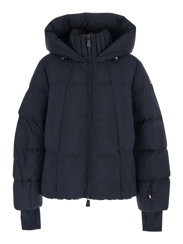 Bonnieure Black Down Jacket with Drawstring Hood and Logo Patch on the Sleeve in Tech Fabric Woman