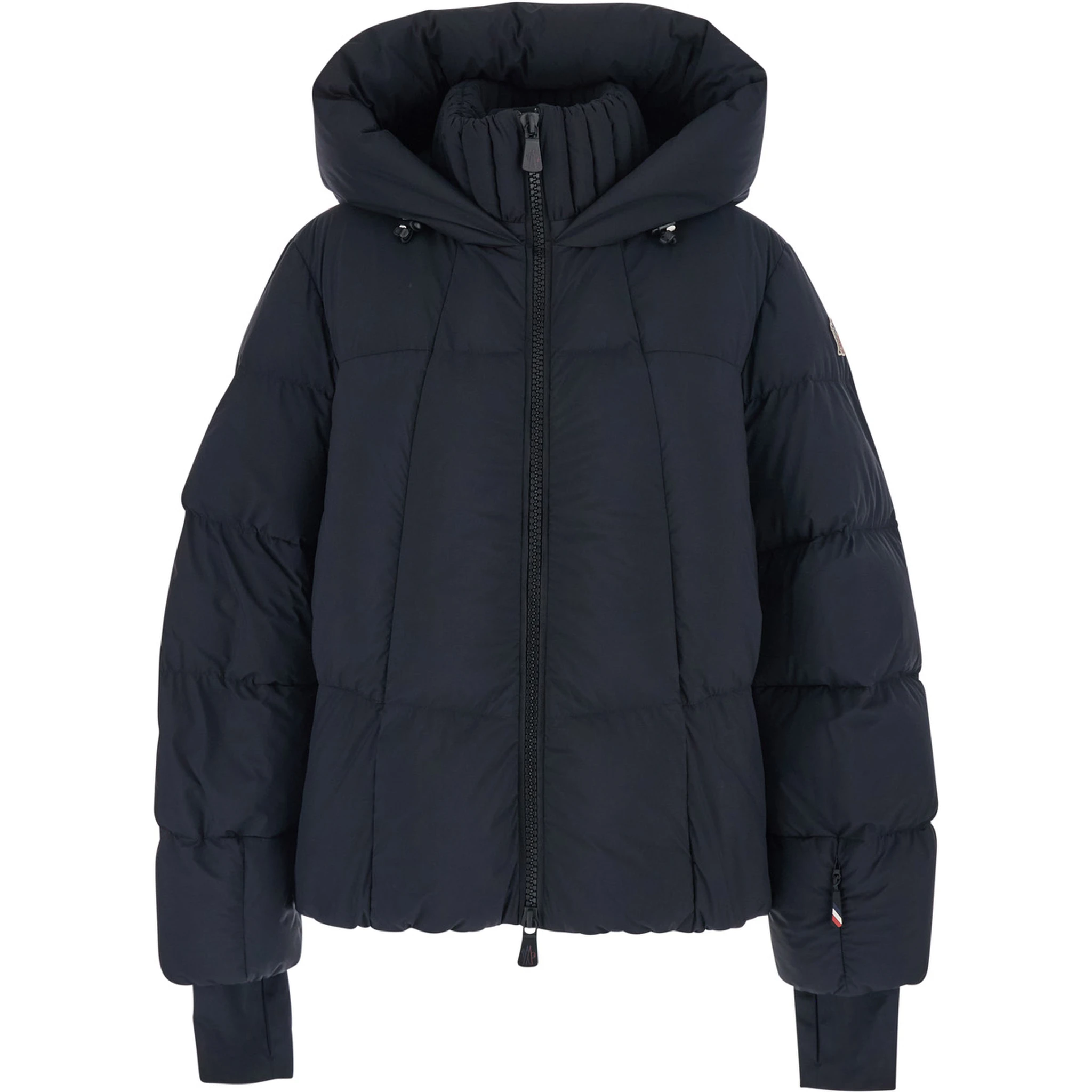 Bonnieure Black Down Jacket with Drawstring Hood and Logo Patch on the Sleeve in Tech Fabric Woman