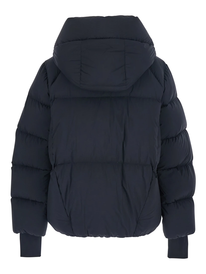 Bonnieure Black Down Jacket with Drawstring Hood and Logo Patch on the Sleeve in Tech Fabric Woman