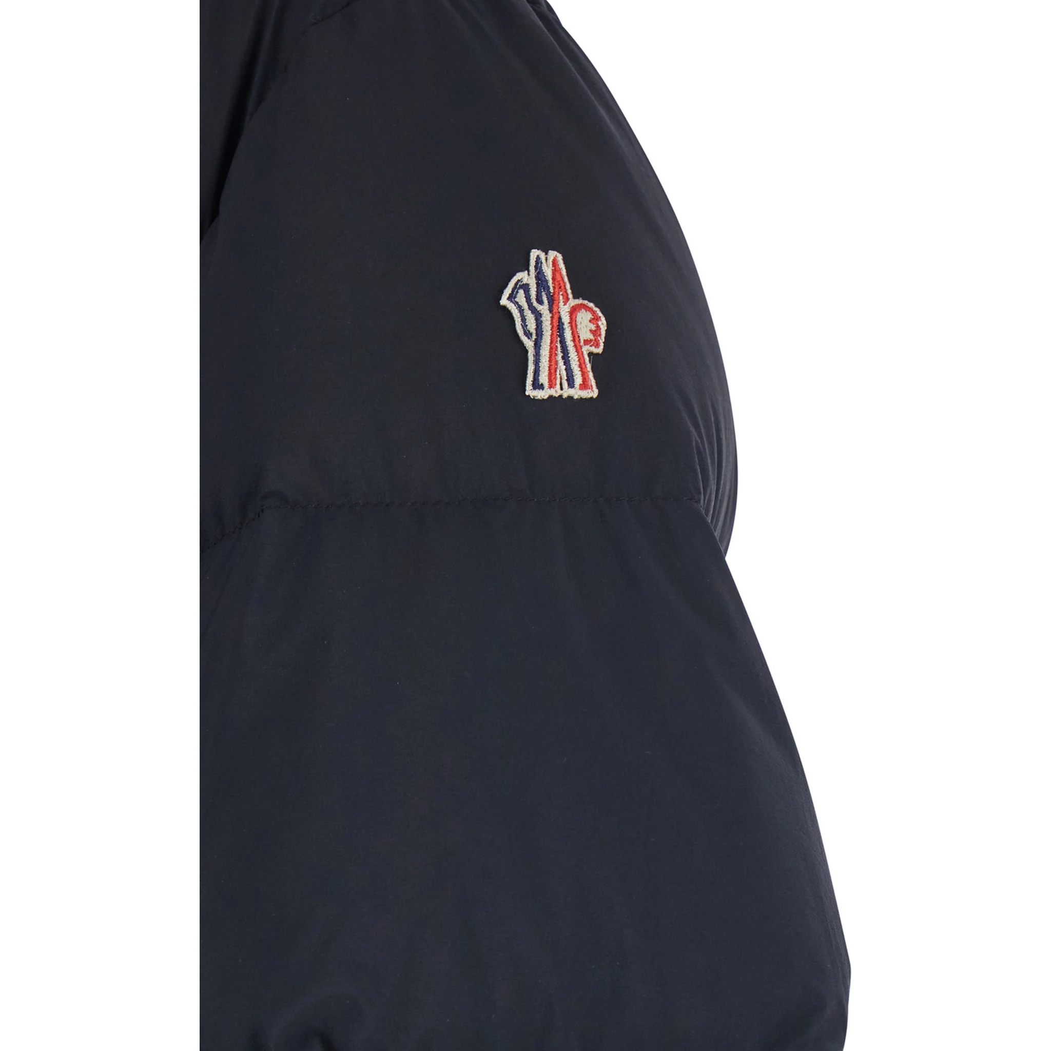 Bonnieure Black Down Jacket with Drawstring Hood and Logo Patch on the Sleeve in Tech Fabric Woman