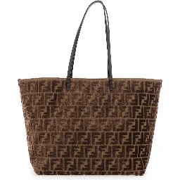 Roll Large Brown Shopper with All-Over FF Motif in Cotton Blend with Sponge Effect Woman