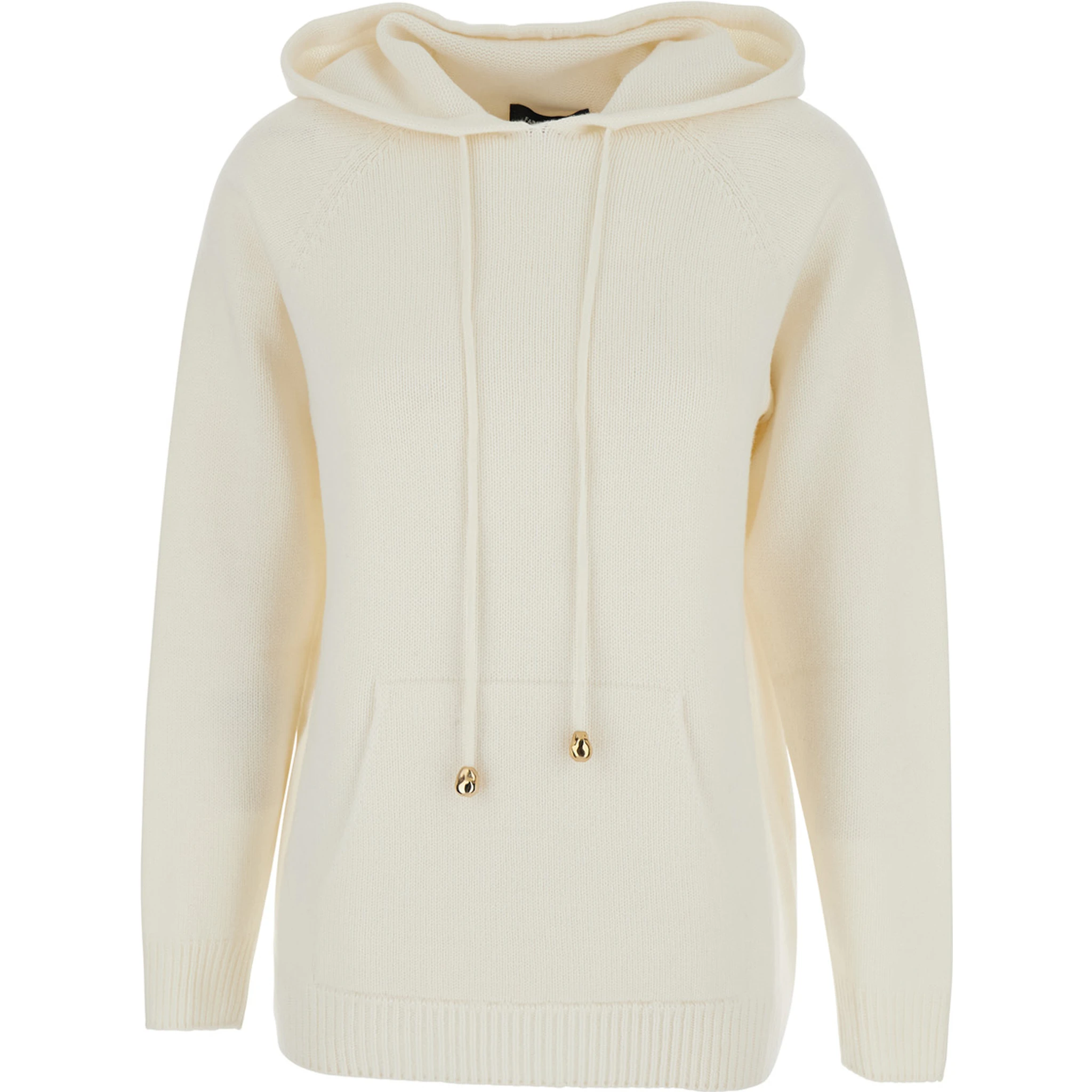 White Hoodie with Drawstring Hood in Wool Blend Woman