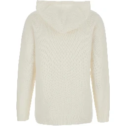 White Hoodie with Drawstring Hood in Wool Blend Woman