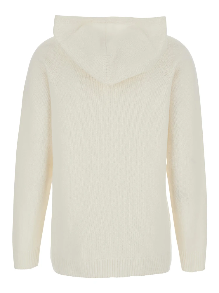 White Hoodie with Drawstring Hood in Wool Blend Woman alternative