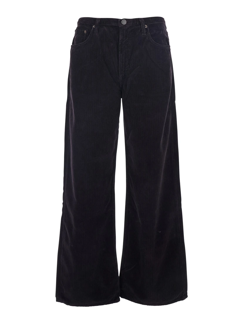Keira Brown Pants with Belt Loops and Wide Leg in Corduroy Woman