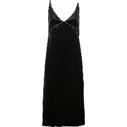Black Dana Slip Dress with Sequin Embellishment in Satin Woman