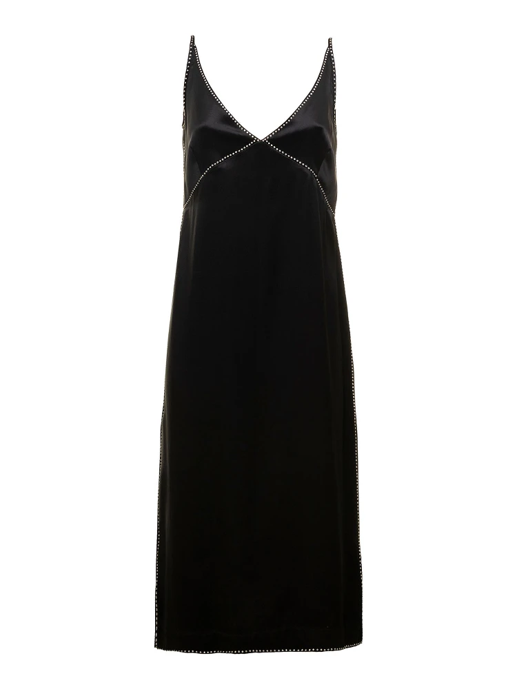 Black Dana Slip Dress with Sequin Embellishment in Satin Woman