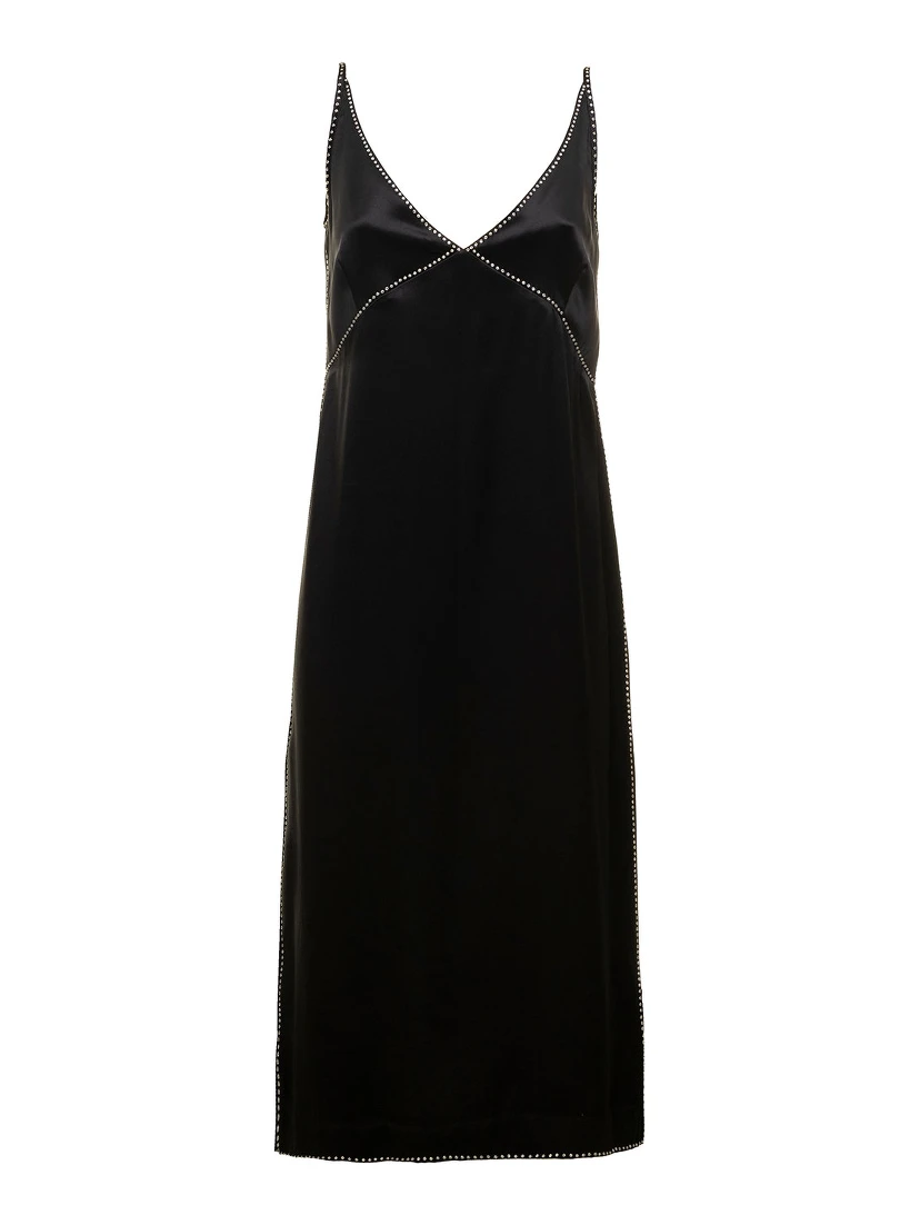 Black Dana Slip Dress with Sequin Embellishment in Satin Woman