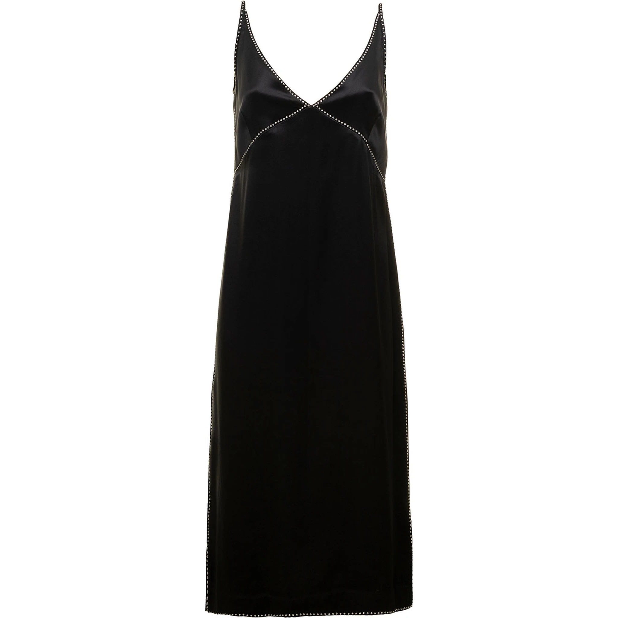 Black Dana Slip Dress with Sequin Embellishment in Satin Woman