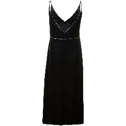 Black Dana Slip Dress with Sequin Embellishment in Satin Woman