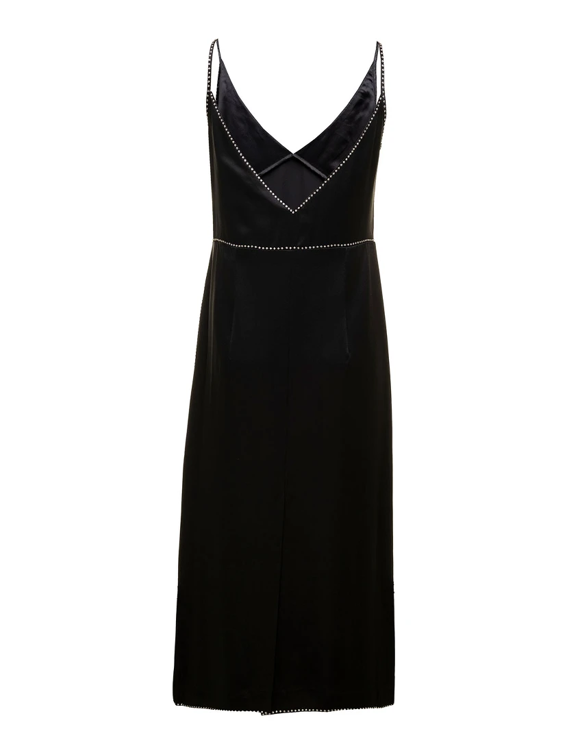 Black Dana Slip Dress with Sequin Embellishment in Satin Woman
