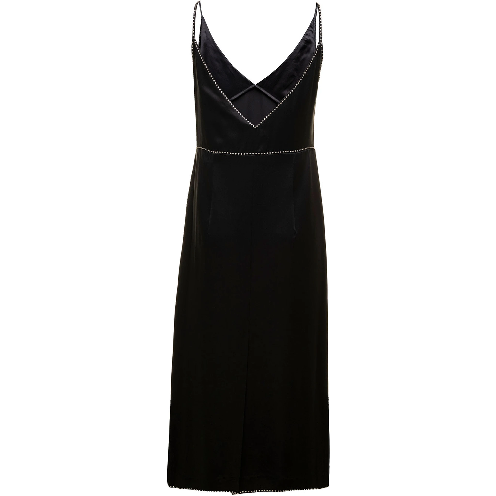 Black Dana Slip Dress with Sequin Embellishment in Satin Woman