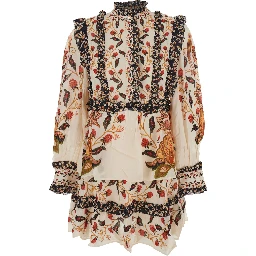 Multicolor Ruched Dress with All-Over Floral Print in Viscose Blend Woman