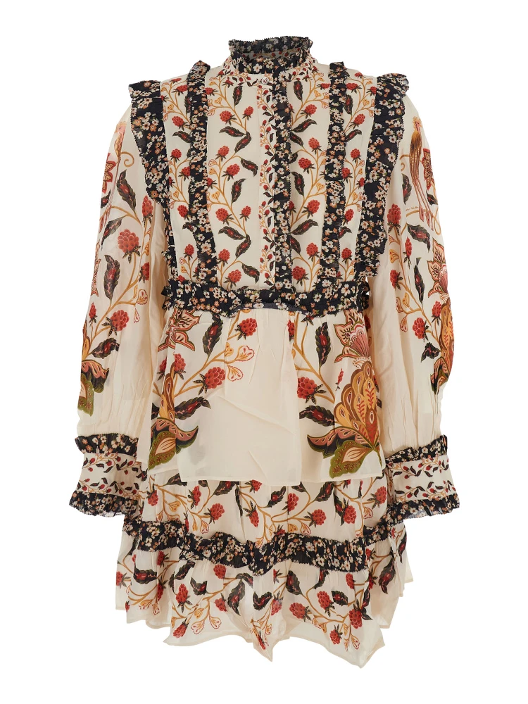 Multicolor Ruched Dress with All-Over Floral Print in Viscose Blend Woman