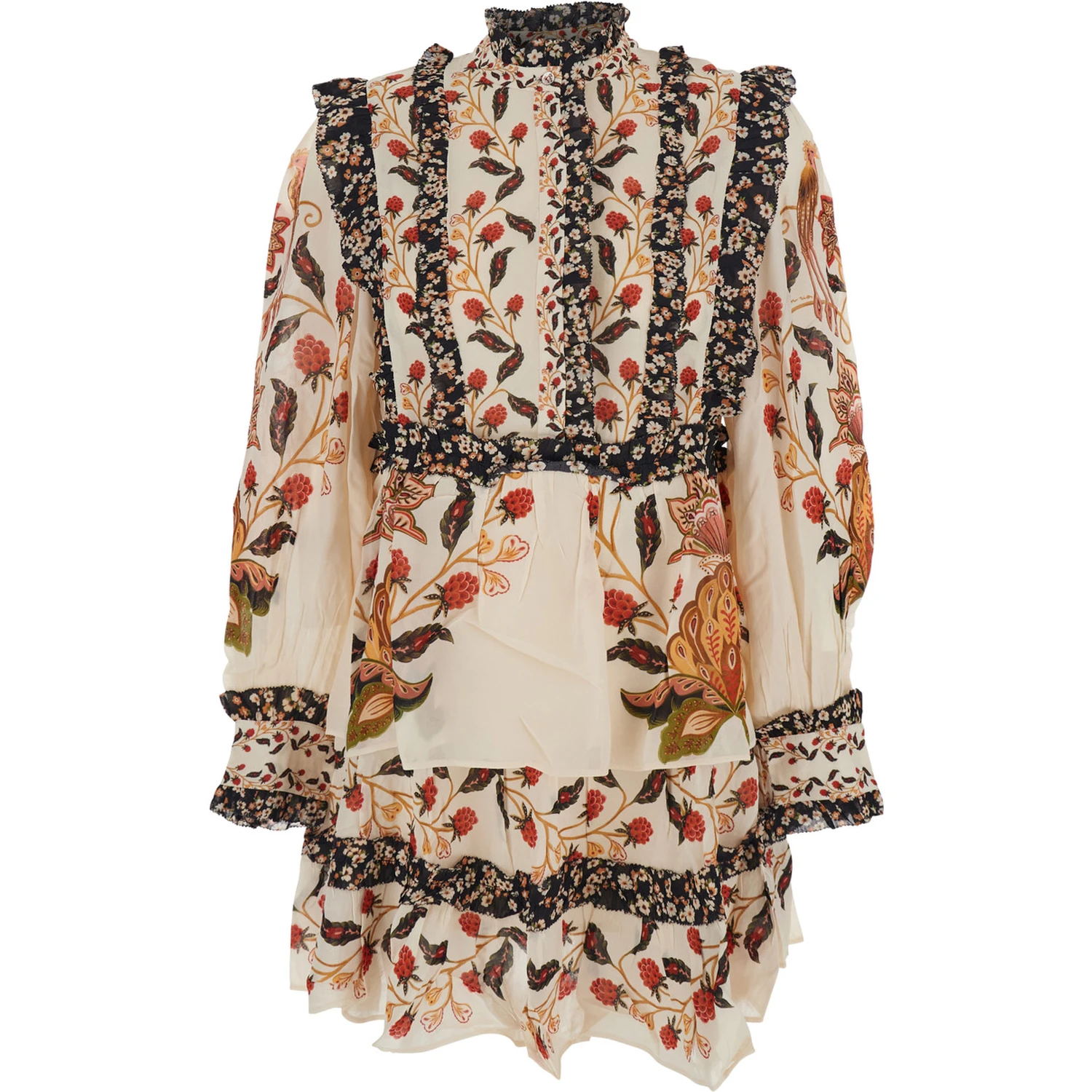 Multicolor Ruched Dress with All-Over Floral Print in Viscose Blend Woman