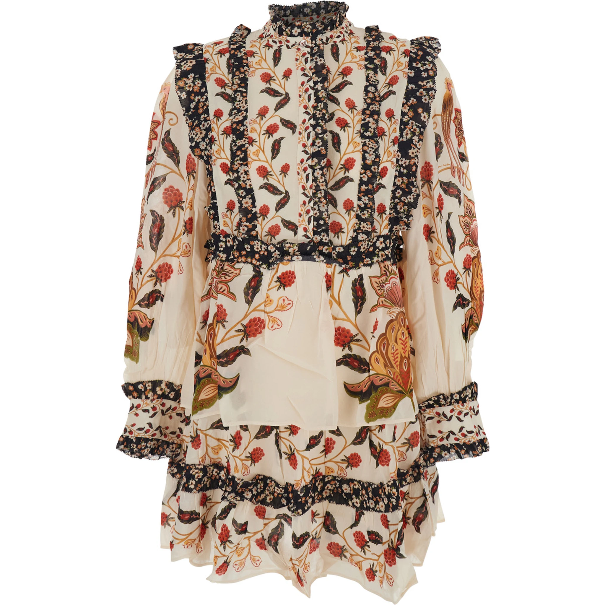 Multicolor Ruched Dress with All-Over Floral Print in Viscose Blend Woman