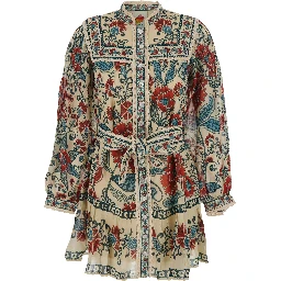 Multicolor Dress with All-Over Floral Print in Fabric Woman