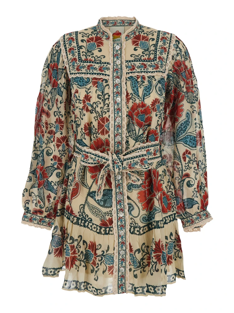 Multicolor Dress with All-Over Floral Print in Fabric Woman