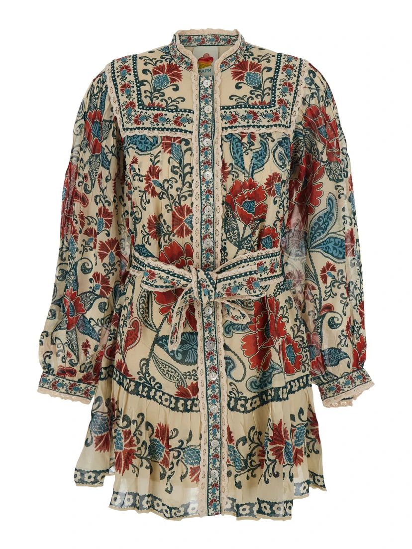 Multicolor Dress with All-Over Floral Print in Fabric Woman