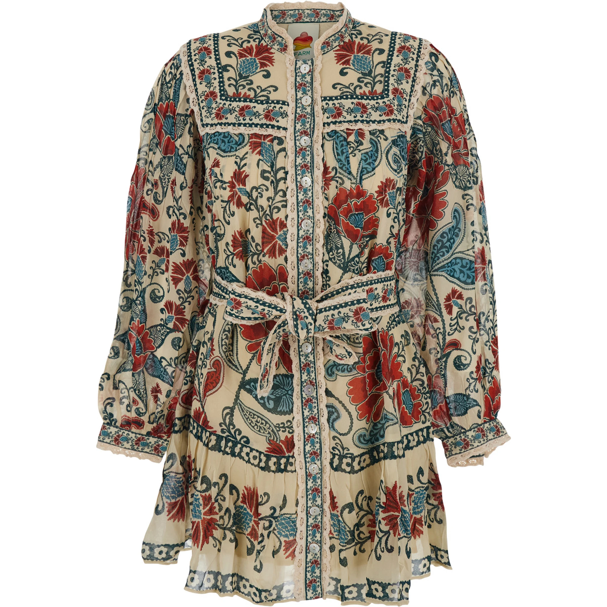 Multicolor Dress with All-Over Floral Print in Fabric Woman