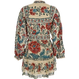 Multicolor Dress with All-Over Floral Print in Fabric Woman