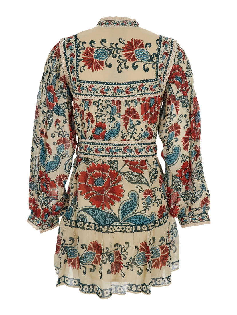 Multicolor Dress with All-Over Floral Print in Fabric Woman