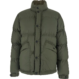 Sernur Green Down Jacket with High Neck with Buttons and Logo Patch on the Sleeve in Tech Fabric Man