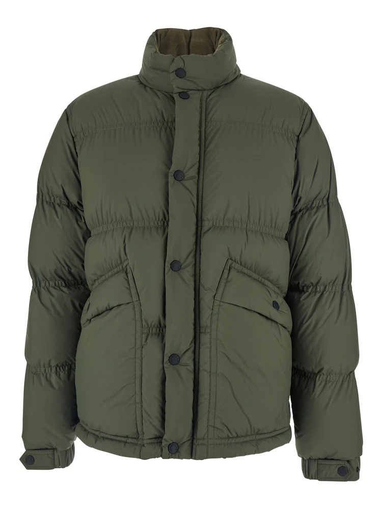 Sernur Green Down Jacket with High Neck with Buttons and Logo Patch on the Sleeve in Tech Fabric Man