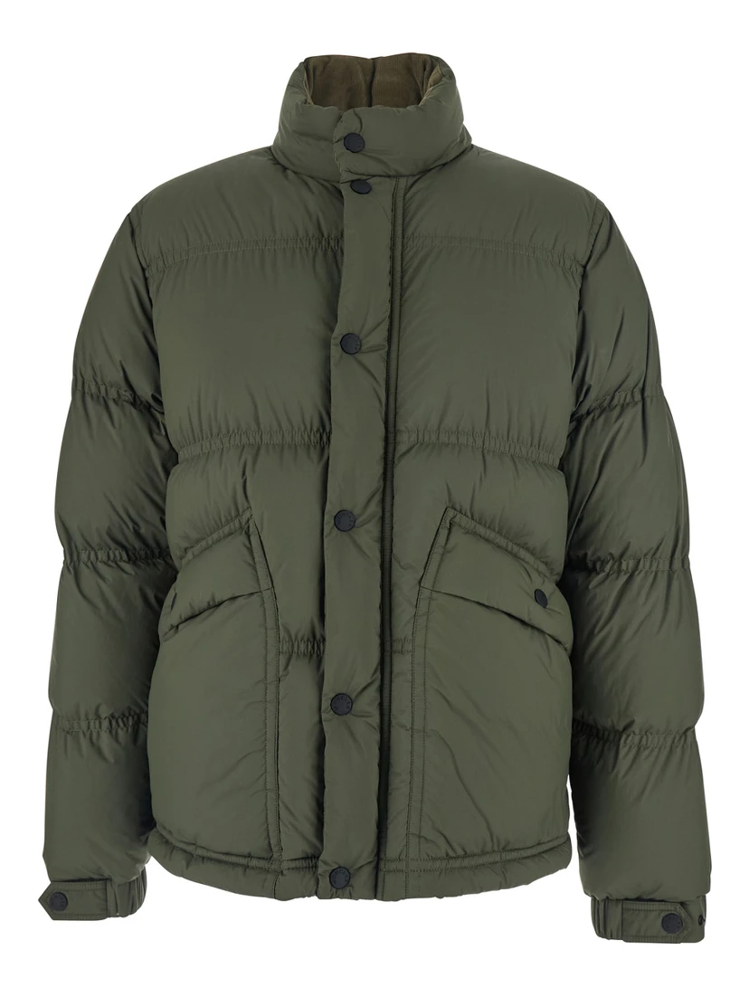 Sernur Green Down Jacket with High Neck with Buttons and Logo Patch on the Sleeve in Tech Fabric Man