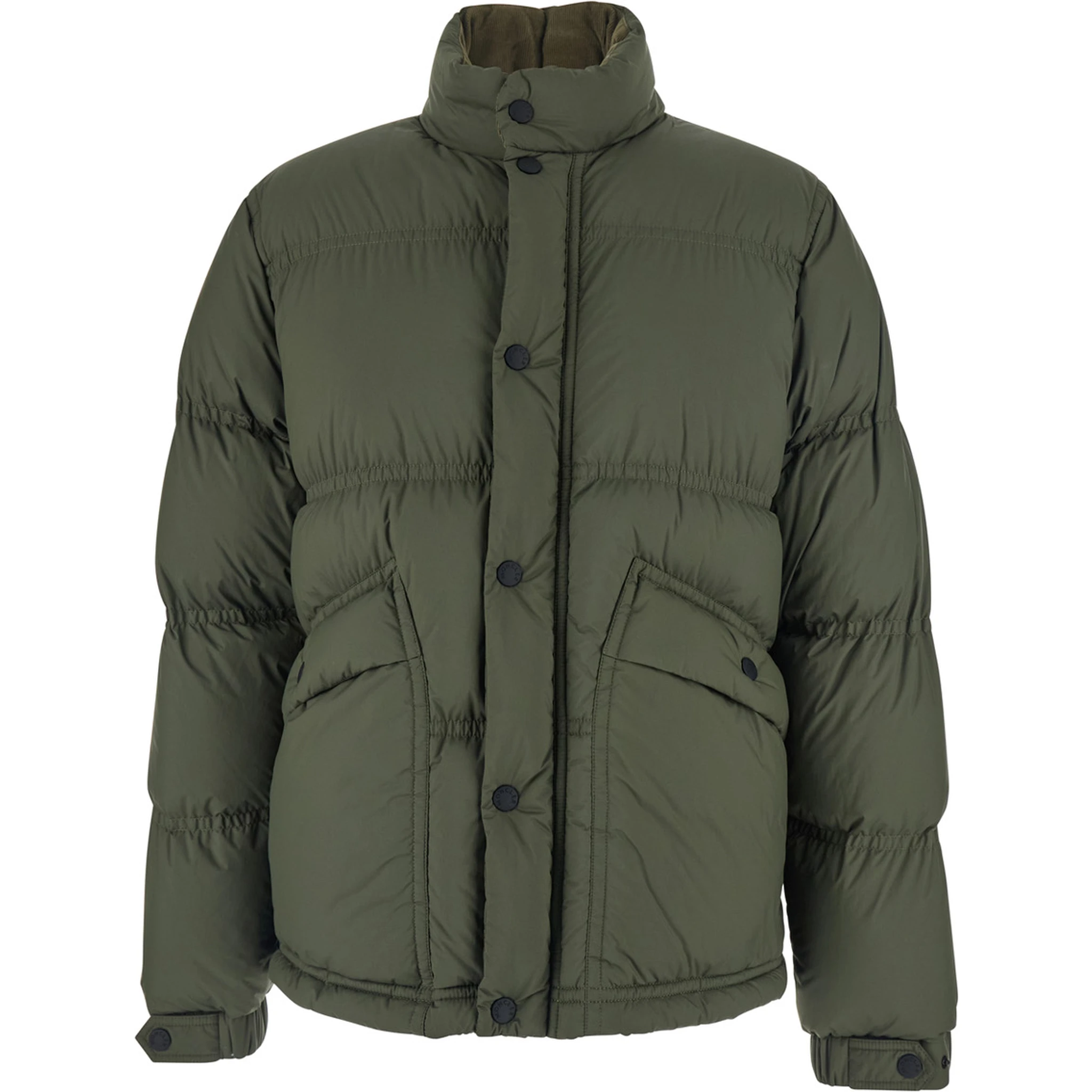 Sernur Green Down Jacket with High Neck with Buttons and Logo Patch on the Sleeve in Tech Fabric Man
