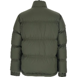 Sernur Green Down Jacket with High Neck with Buttons and Logo Patch on the Sleeve in Tech Fabric Man