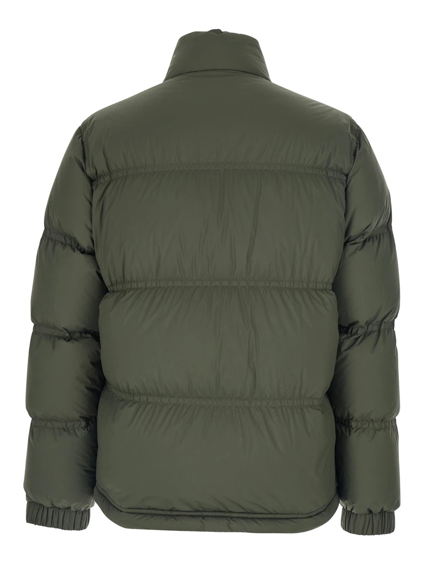 Sernur Green Down Jacket with High Neck with Buttons and Logo Patch on the Sleeve in Tech Fabric Man