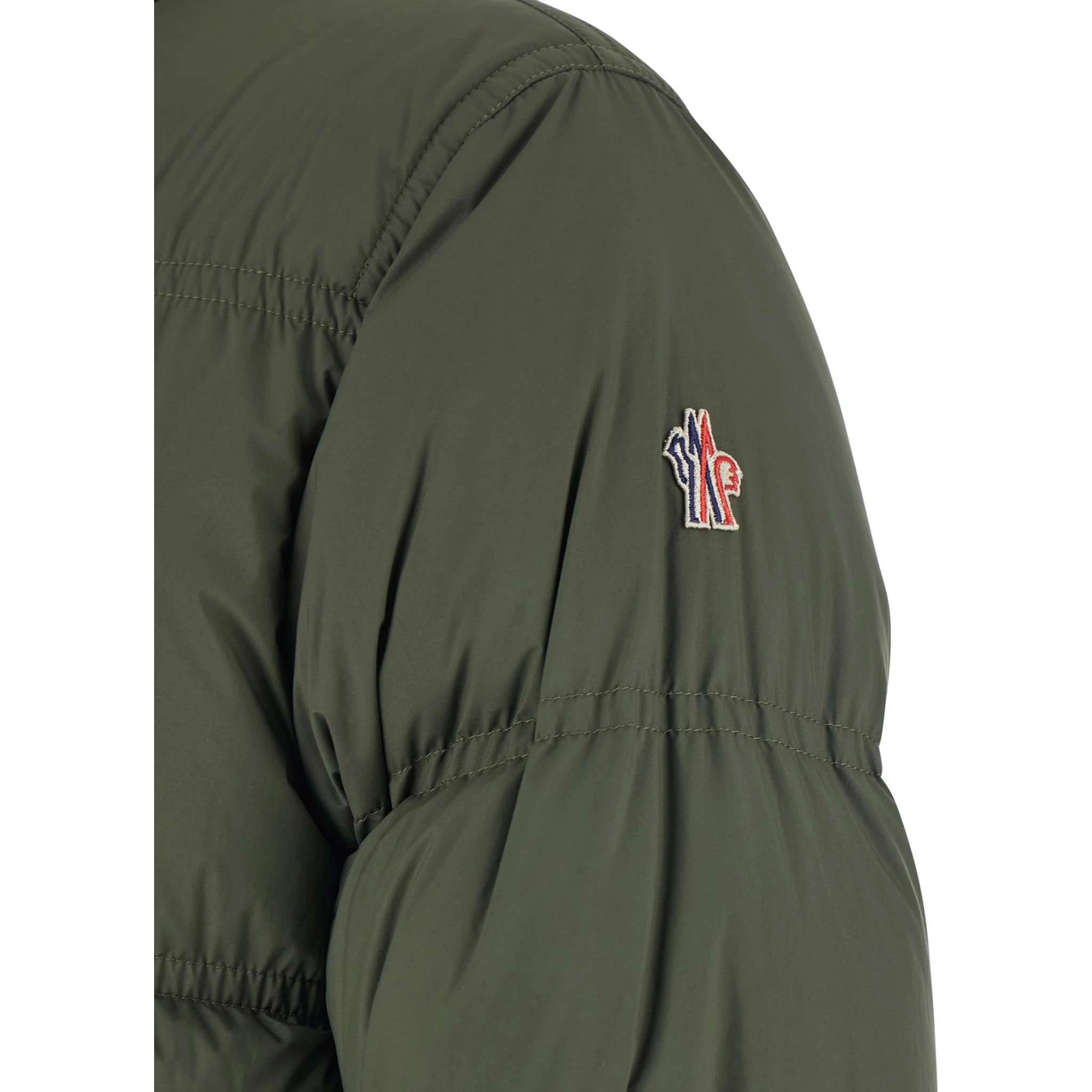 Sernur Green Down Jacket with High Neck with Buttons and Logo Patch on the Sleeve in Tech Fabric Man