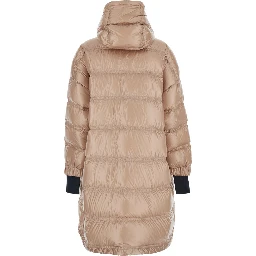 Rochelairs Beige Down Jacket with Drawstring Hood and Logo Patch on the Sleeve in Tech Fabric Woman