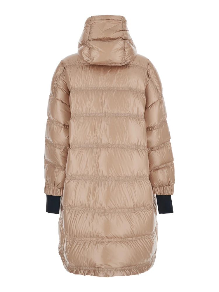 Rochelairs Beige Down Jacket with Drawstring Hood and Logo Patch on the Sleeve in Tech Fabric Woman alternative